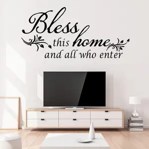 New English Wall Sticker Bless Creative Removable Decorative Decal for Living Room Bedroom, Stylish Home Decoration Accessory