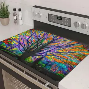 JOYFINITY Decorative Stove Top Covers for Electric Stove – Heat Resistant Glass Cooktop Protector Dish Drying Mat – Non-Slip Rubber Backing Washer Top Cover Waterproof Extra Counter Space (Tree 1)