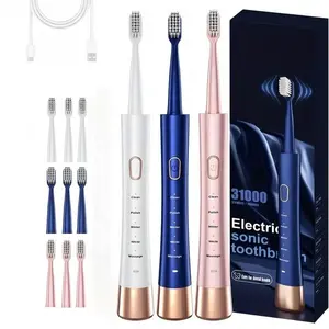 Electric Toothbrush for Adults, Sonic Rechargeable Toothbrush with 3 Brush Heads, 30-Day Battery, 5 Cleaning Modes & 2-Min Timer, Travel-Friendly Ultra Clean Design