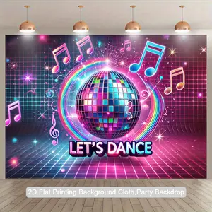 1pc Vibrant "Let'S Dance" 2D Polyester Backdrop with Disco Ball & Musical Notes - Colorful Party Decoration for Indoor/Outdoor Events, Studio Props, Birthdays, Anniversaries, Dance Party Decorations