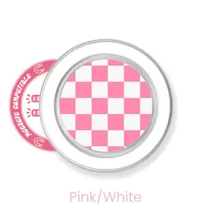 abbyrose Checkered Phone Grip with magnet Clear Pink/White