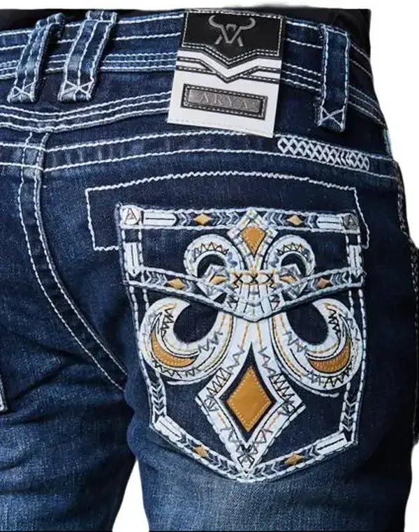 ARYA Menswear Classic Dark Blue Denim Cotton Jeans - Style 08, Spandex Fabric, Pocket Design