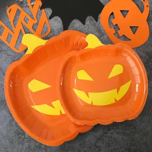 10 Pack Halloween Party Disposable Paper Plates, Reusable Thanksgiving Pumpkin Smile Face Dinner Plates, Festival Tableware Set