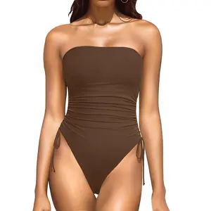 Yonique Women Strapless Tummy Control One Piece Swimsuit Bandeau Bathing Suit Cheeky Swimwear