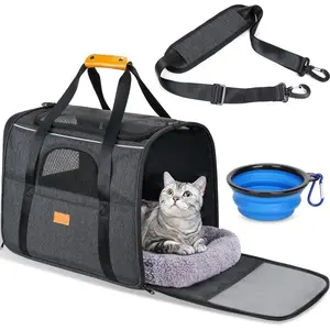 Cat Carrier - Soft Sided Cat Carrier Large for Big Medium Cats and Puppy up to 15lbs, Pet Carrier with Safety Zippers, Foldable Bowl, Airline Approved Large Cat Carrier - Dark Gray