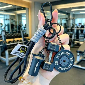 Fitness Keychain Set Silicone Dumbbell Kettlebell Barbell Weight Plate Charm Unisex Gym Accessories Cute Fashion Bag Pendant Sporty Jewelry Gift for Men Women Gym Fitness Lovers
