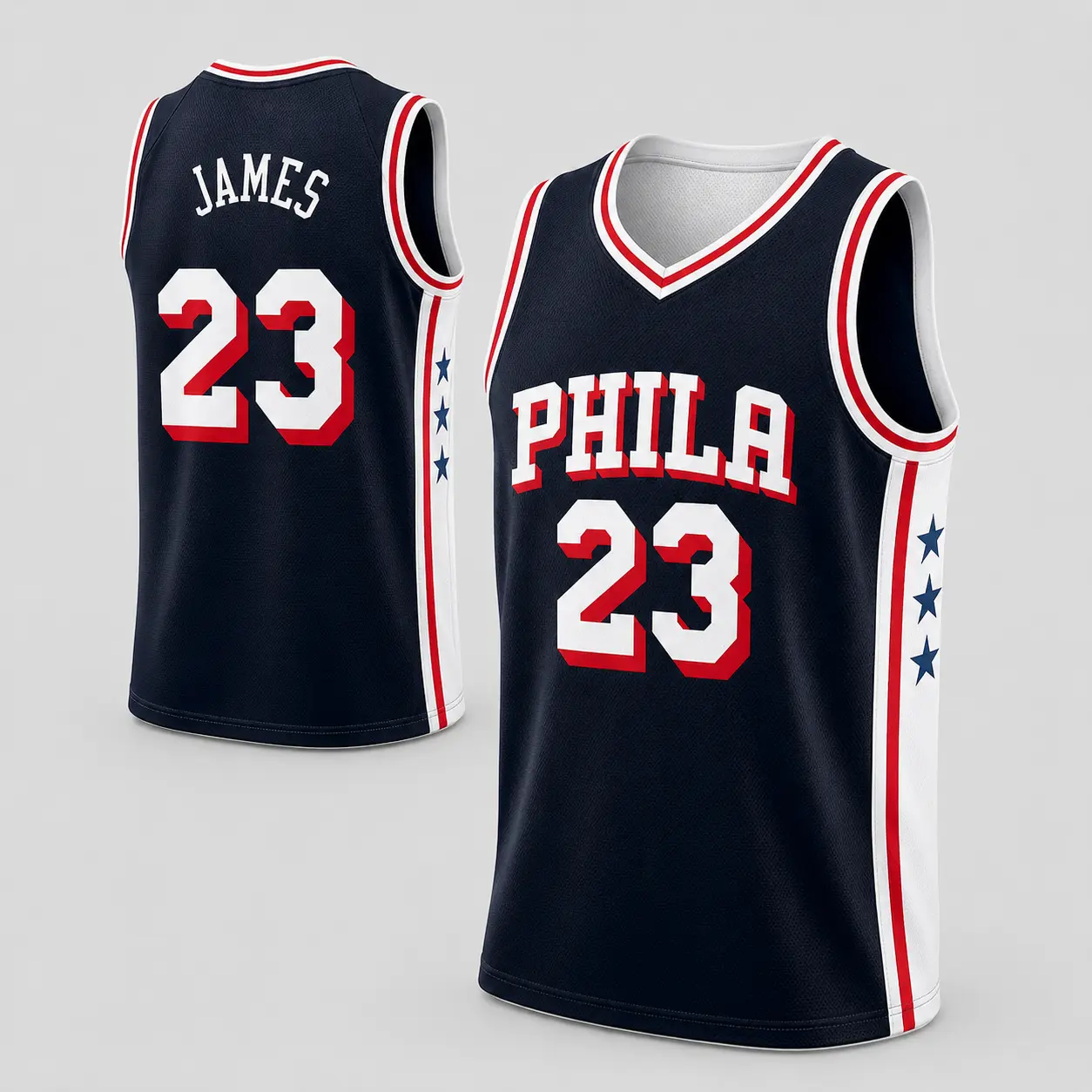 Unisex #23 James Philadelphia Team Icon Edition Lightweight Swingman Basketball Jersey - Breathable Mesh Fabric Compression Shirt, Active Sport Top, Gym Workout Wear, Royal Deep Navy Blue