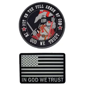 Miltacusa Armor of God Put On The Full Armor in God We Trust Patch [2PC Bundle -PVC Rubber - Hook Fastener Backing]