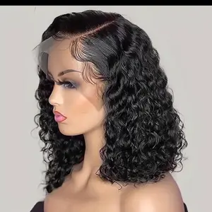 Side Part Human Hair Bob Wig Natural Color Deep Wave Wigs 180% 13*5*1