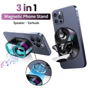 W&O 3 in 1 Magnetic Phone Holder with Bluetooth Speaker andEarphone, Foldable & Portable Phone Stand, Universal &Multipurpose Phone Holder for Car, Home, Office,Multifunctional Car Accessories