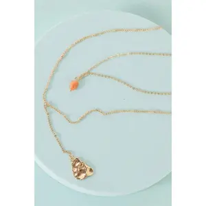 Gold Belcher Chain Agate Stone Pendants Necklace