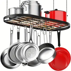 Hanging Pot Rack Ceiling Mount, Pot Hanger Pots and Pans Organizer, Heavy Duty Cooking Hanger with 12 Hooks
