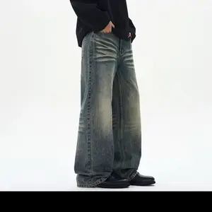 V Brand Wide Leg Jeans for Men - Comfortable and Stylish Denim Trousers with Distressed Details