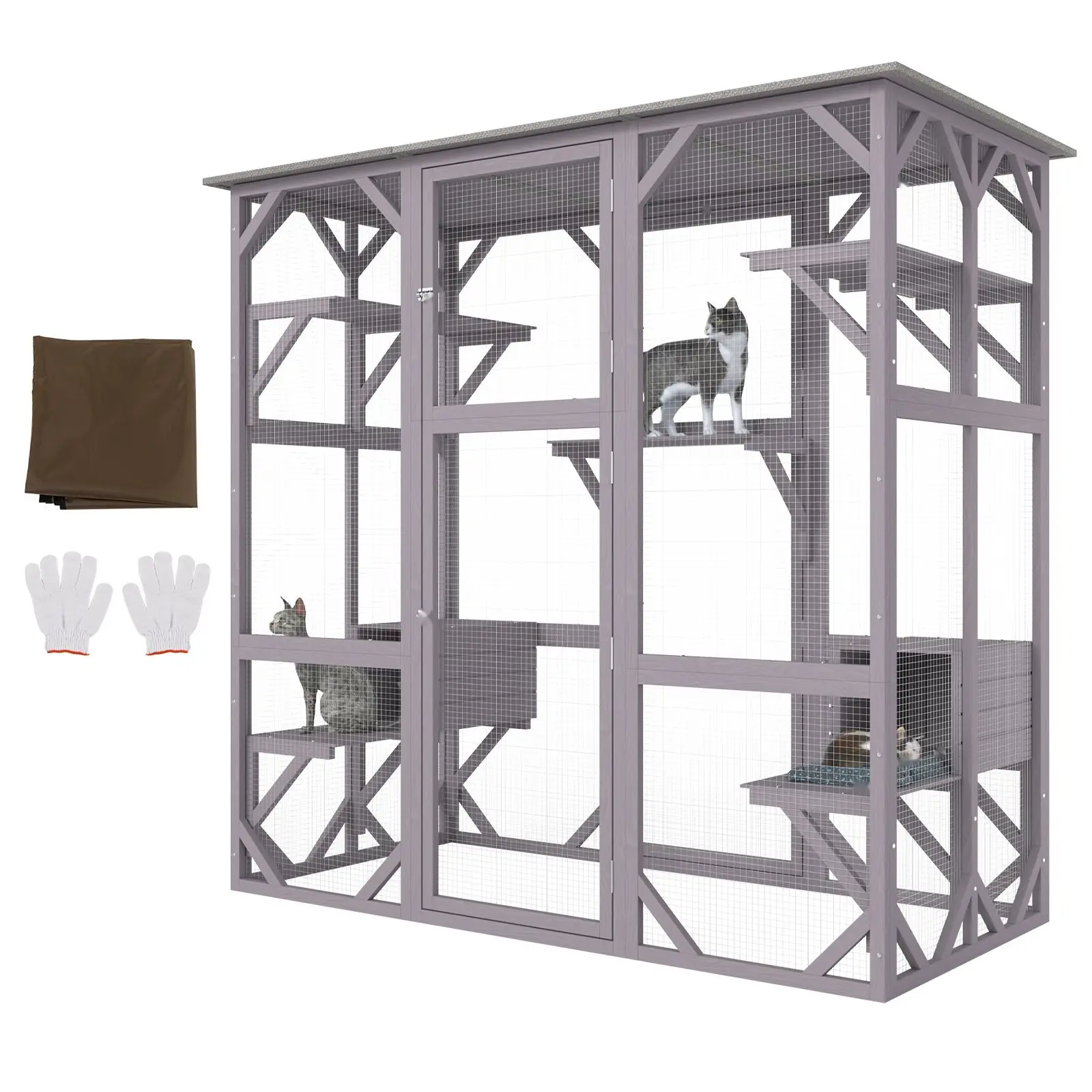 Outdoor Cat House Catio With 7-Tier Design, Large Cat Enclosure Featuring 5 Platforms, 2 Resting Boxes, And A Large Front Door, Weatherproof Construction, Safe Powder-Coated Steel Frame, Ideal For Balcony Or Yard