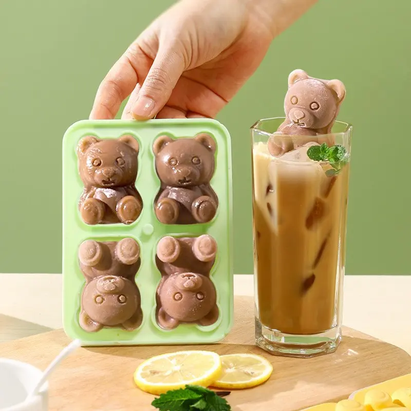 5pcs Bear Ice Cube Molds, Creative Silicone Food Grade Ice Cube Trays, Home Use Coffee Tea Refrigerator Ice Box, Bear Shape Ice Mold, Home Bar Accessories