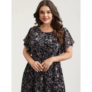 BLOOMCHIC Plus Size Chiffon Floral Print Ruffled Midi Dress [M–6X], 2026 Summer Vibes