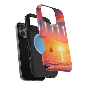 Iphone 13 14 15 6 Pro & Max Phone Case, Tropical Beach Dolphins Sunset Angel Number 1111 Reminder, Tough Case, Magnetic Cover, Gift for Positive Mindset, Visualize accessory protection Plastic Durable Protective Smartphone Cellphone Protector Shockproof