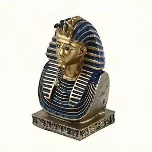 Egyptian Pharaoh Statue with Golden Mask, Deep Blue Stripes, Ancient Egypt Decor for Home & Office, Tabletop Display, Resin Sculpture