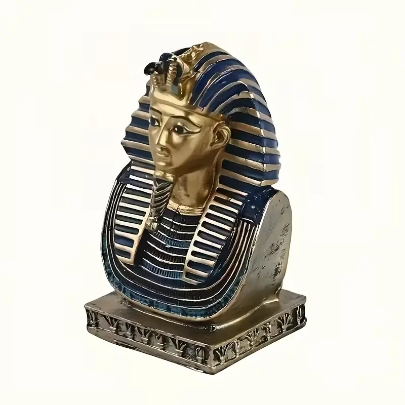 Egyptian Pharaoh Statue with Golden Mask, Deep Blue Stripes, Ancient Egypt Decor for Home & Office, Tabletop Display, Resin Figurine Statue, Resin Sculpture, Decorative Sculptures, Decorative Statues