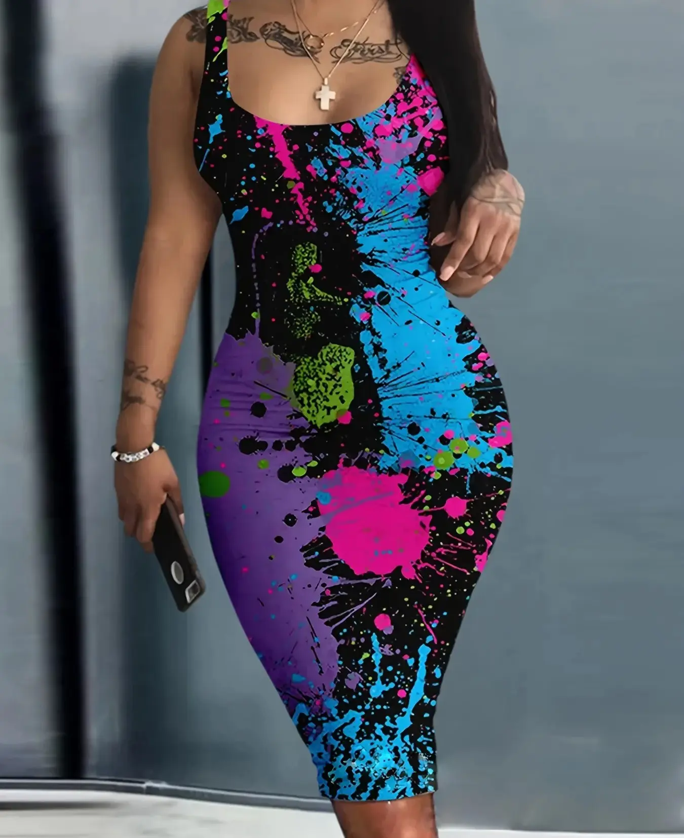 Casual Women's Plus Size Multicolor Splash Dress 4X and 5X - Womenswear
