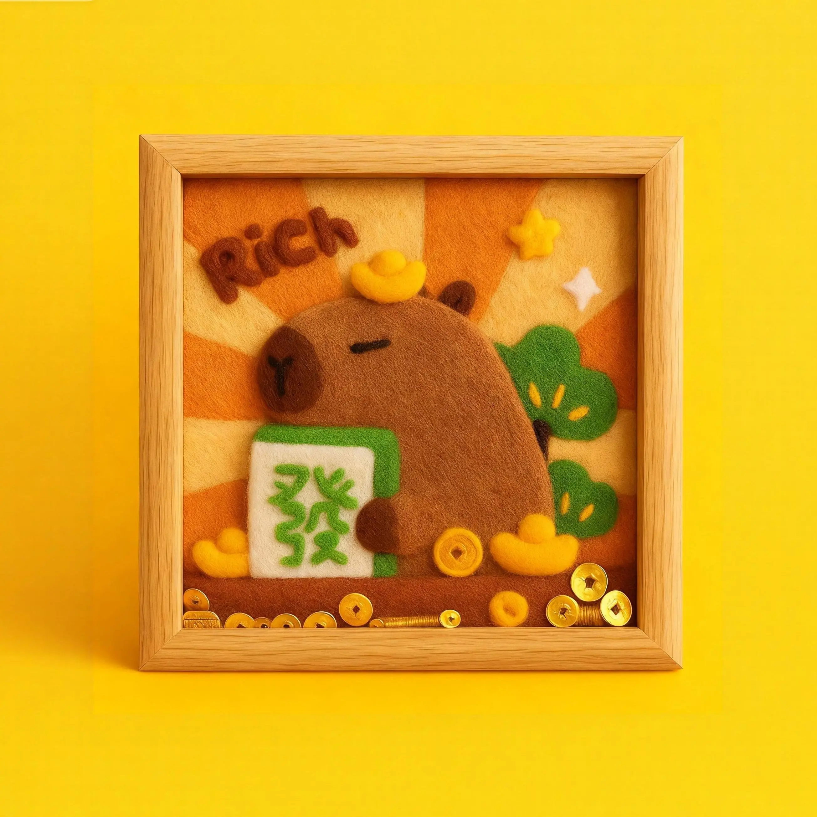 Fortune Capybara – Framed Wool Art DIY Felting Kit with Needles, Felting Base & Tutorial