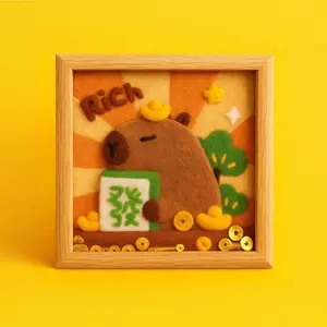 Fortune Capybara – Framed Wool Art DIY Felting Kit with Needles, Felting Base & Tutorial