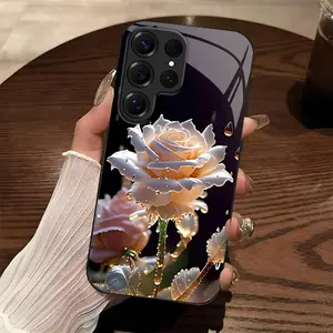 Luxury Rose  Glass Phone Case, Shockproof Floral Cover with Camera Protection, Compatible with 【Galaxy S25 Ultra】666