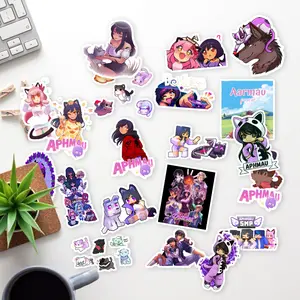 Stickers Pack 20 Pcs Aphmau Waterproof Plushies Skateboard Cat Vinyl Bottle Laptop Guitar Aesthetic Colorful Luggage Bike Water Car Bumper