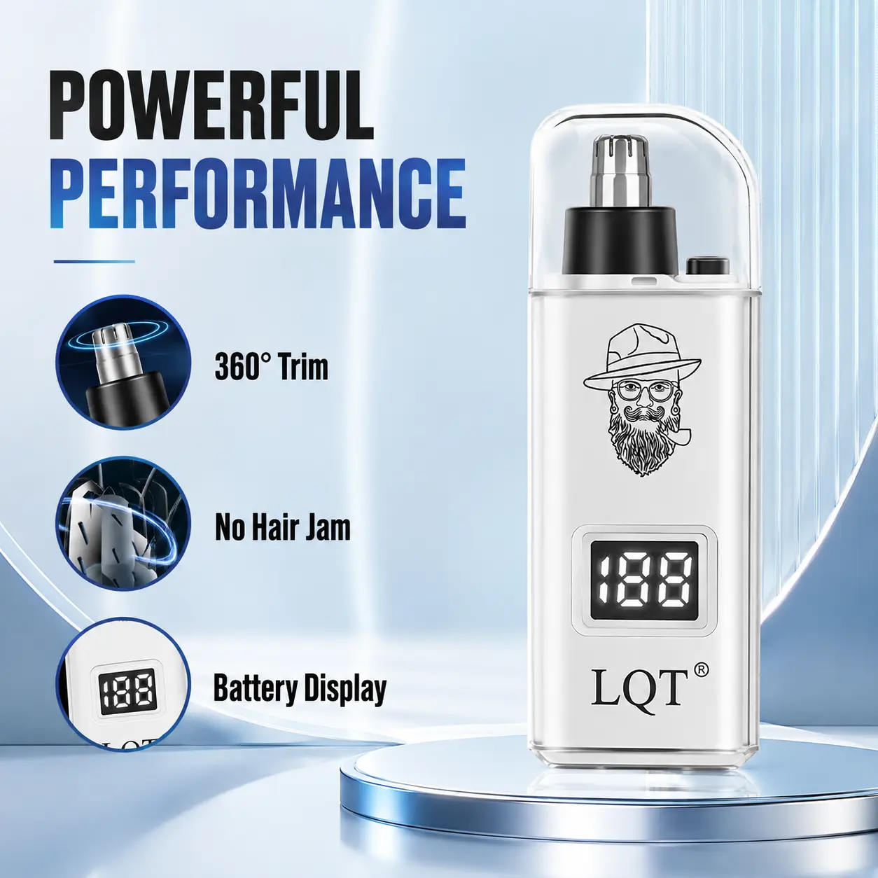 Rechargeable Nose Hair Trimmer for Men & Women, USB Electric Ear and Nose Trimmer with 360° Rotary Cutting Head, Digital Power Display, Low-Noise Motor, Compact Portable Facial Grooming Tool for Nose, Ear & Detail Hair, Home and Travel Use