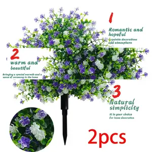 Two Artificial Potted Trees with Stakes, UV-Resistant, Camellia Bush Style, Plastic Flowers, Ideal for Indoor/outdoor Decor, Home, Hotel, Garden, Wedding, Vacation