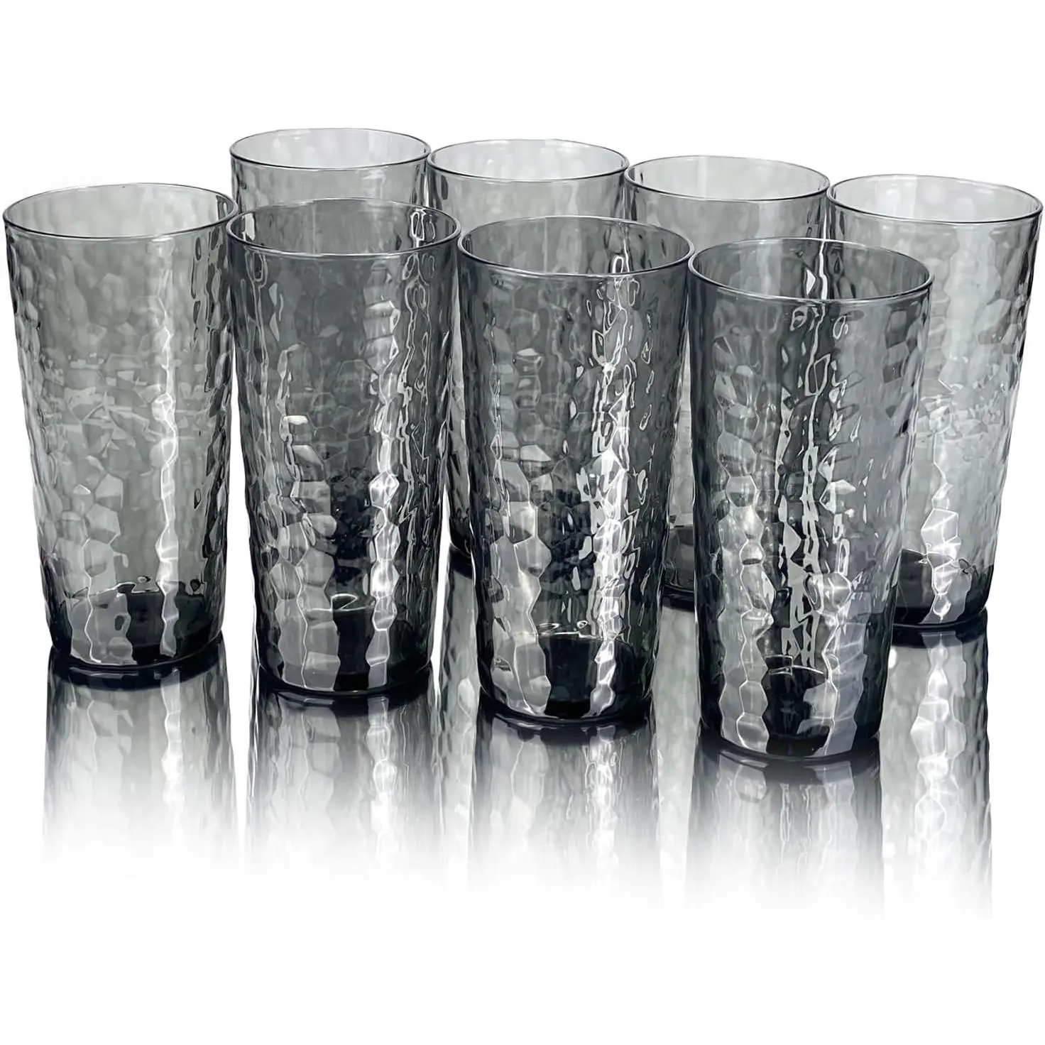 24-Ounce Plastic Tumbler  Drinking Glasses,  Plastic Cups, Stackable, , Shatter Proof, Dishwasher Safe, Set of 8 (Gray)