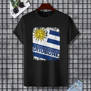 URUGUAY Flag Vintage Distressed URUGUAY T-Shirt, 100% Cotton, Single Side Printed, Black Short Sleeve T-shirt, Gift for Family Friends, S-XXXL, 1 pc, Fabric Weight 180g