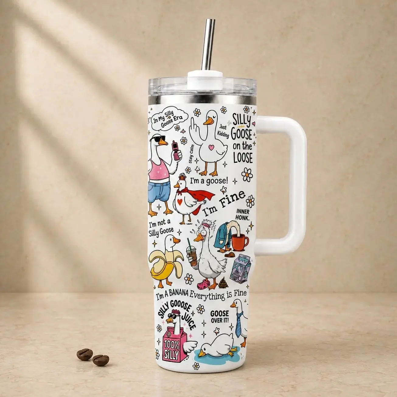 Funny Goose 40oz 30oz 20oz Tumbler with Handle, "I'm Not A Silly Goose" Stainless Steel Insulated Travel Mug with Straw