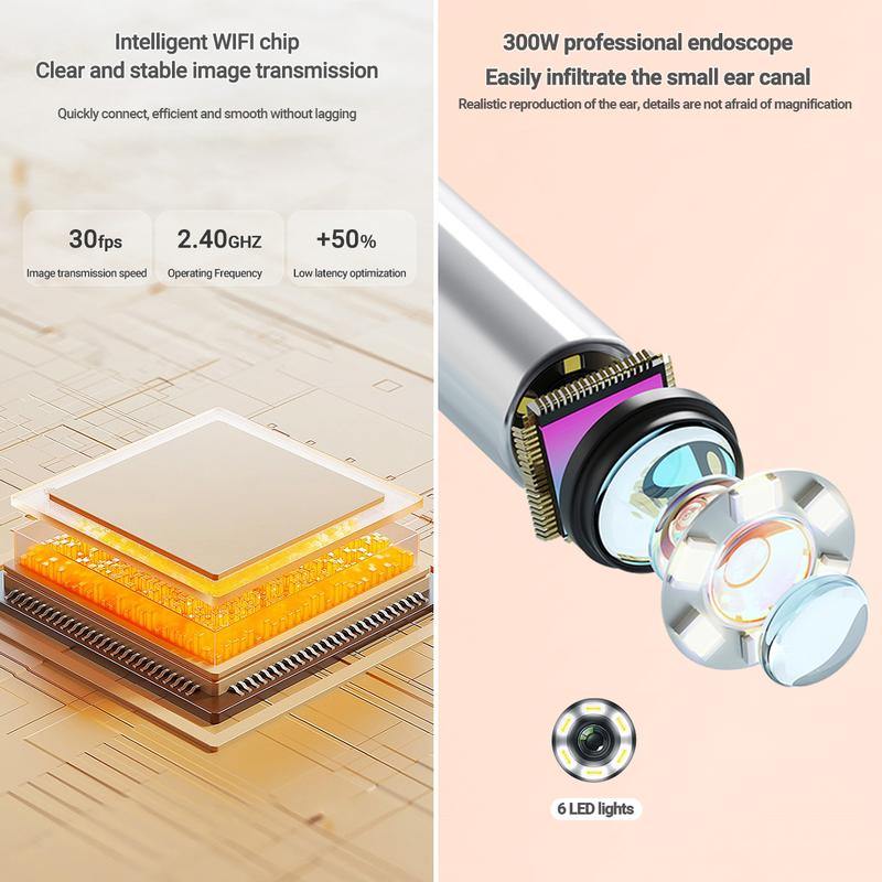 Smart 1080P HD Ear Camera Kit 9 Piece Set for iPhone & Androidh 6-9 Soft Silicone Spoons Rechargeable Battery Black Safe Wax Removal Tool with Crystal Clear View