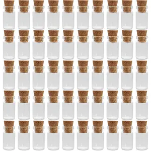 50 Pack Mini Clear Glass Jars Bottles with Cork Stoppers for Arts Crafts Projects Decoration Party Favors, 18mm x 10mm Diameter