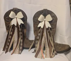 Boot Bow with Leather Ivory Bow  - Brown and Lace Country - Set of 2