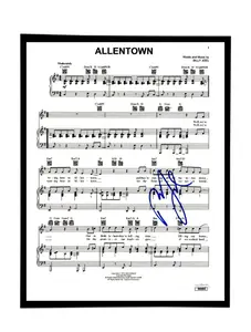Billy Joel Autographed/Signed "Allentown" Sheet Music Replica. 11"x14". Frame Included