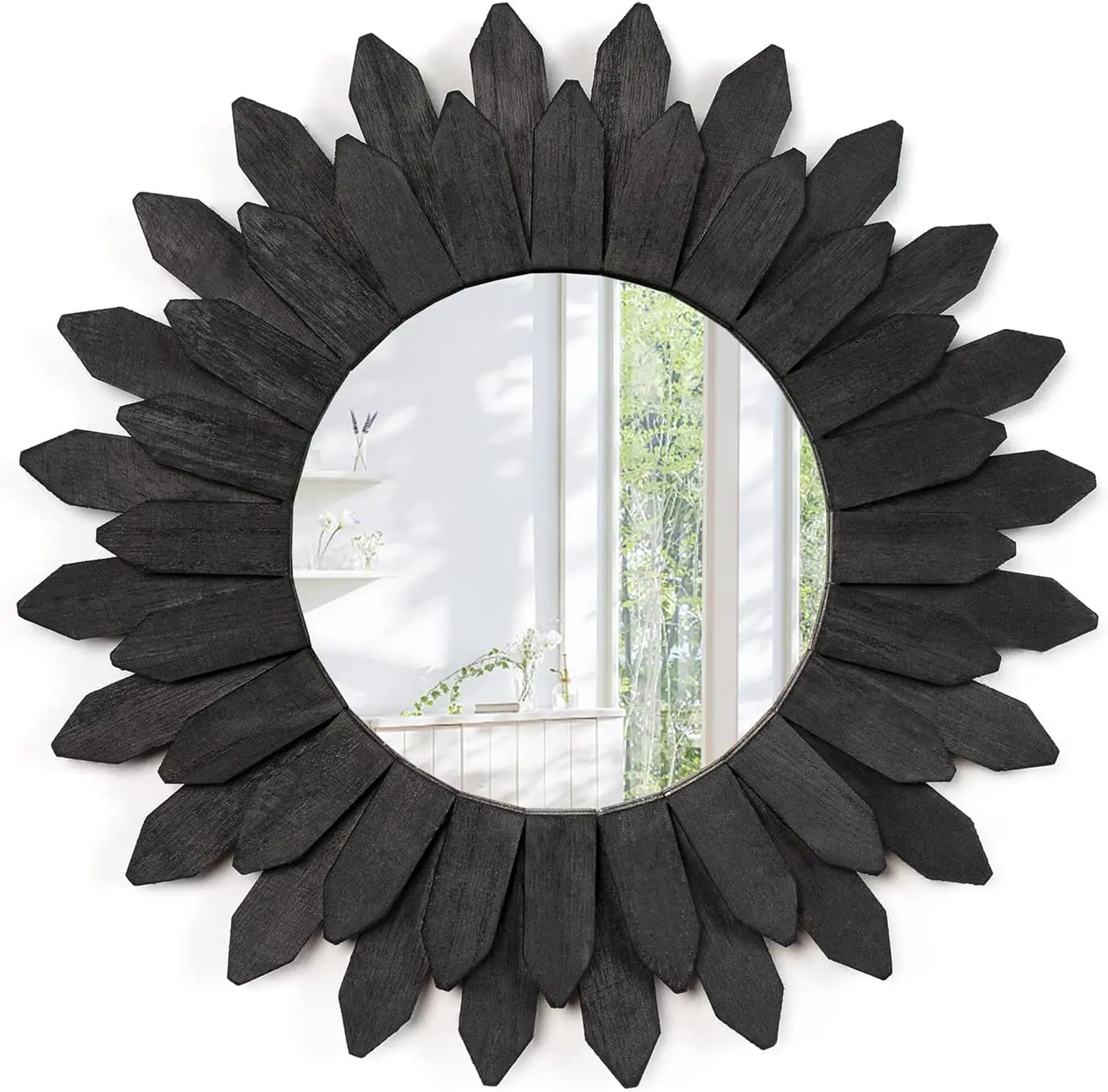 Decorative Sun Mirror | Bathroom Decor | Wall Hanging | Vanity Bedroom Hallway Mirror Set Round Wood Wooden Boho Decoration Entryway Farmhouse Gift Light