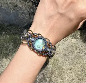 Labradorite Macrame Bracelet Natural Stone Personalized Jewelry  Adjustable Bohemian Handmade Gift