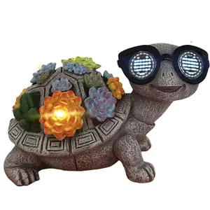 Outdoor Solar Resin Turtle with Sunglasses, IP44 Waterproof Sculpture, Perfect Gift for Valentine’s Day, Easter & Mother’s Day