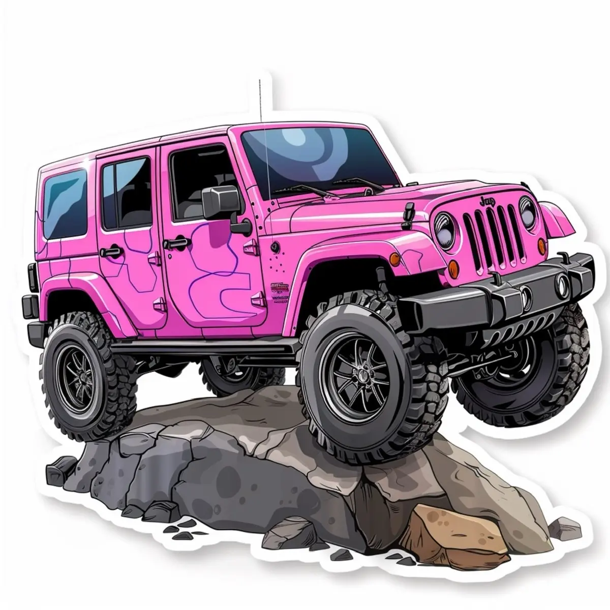 4” UV Laminated Waterproof Vinyl Pink Jeep Sticker