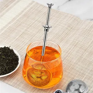 Press Tea Infuser for Loose Leaf Tea Steeper with Long Handle, Stainless Steel Tea Strainer, Fine Mesh Tea Filter for Cup/Teapot/Spices/Seasonings/Bake Wand, Double-Sided Mesh