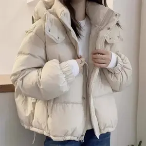 WomenKoreanCottonParkasHoodedWinterOversizeCoatThickWarmLoosePufferJacketFemaleSolidFashionZipperOutwear
