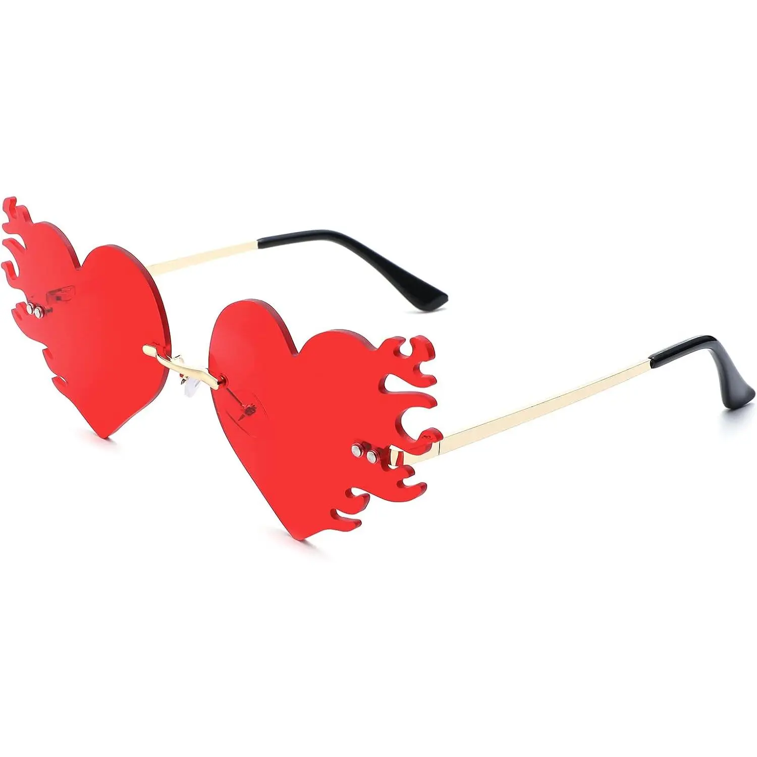 Melting Heart Sunglasses for Women Rimless Cute Prom Glasses Fashion Fire Flame Shades