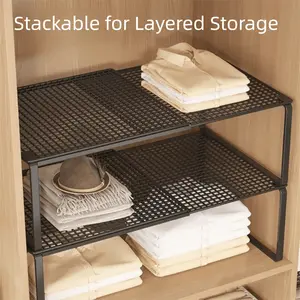 Adjustable Expandable Closet Organizer Rack, Space-Saving Stackable Metal Storage Shelf, Polished Surface, Adjustable Standing Shelf, No Assembly Required