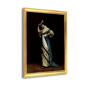 Gold-plated plastic-steel picture frame with synthetic fiber canvas and pine inner frame, featuring polystyrene PS decorative trim for interior design.