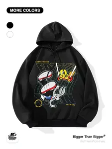 Classic Cartoon Looney Tunes Bugs Bunny Usa Team Print Loose Hoodie, Casual Breathable Outdoor Sports, Unisex Trendy Fashion Sweatshirt