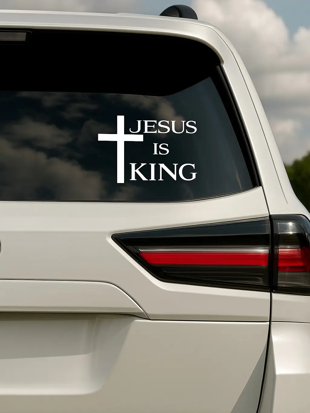 Jesus is King Decal 6 Inch x 5 Inch - White Lettering with Cross Design for Car Windows and Laptops Vinyl