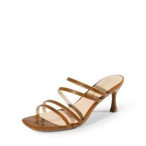 DREAM PAIRS Women's Square Toe Strappy Heel Sandals - Casual Leather Wedding Shoes with Decor Accents, Rubber Sole, Shoe
