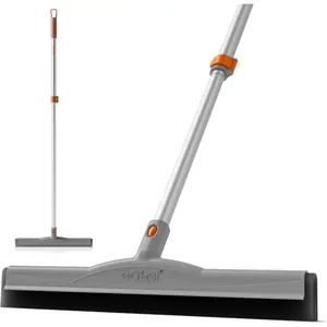 Floor Squeegee Scrubber with Telescopic Pole, Squeegee Broom for Floor Tile Concrete Marble, EVA Foam Blade Household Water Broom, Squeegee Mop for Garage Courtyard Shower